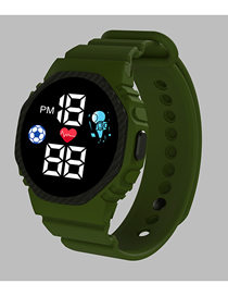 Fashion Armygreen Pu Geometric Round Dial Watch