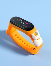 Fashion Orange Lucky Cat Plastic Cartoon Rectangular Dial Watch