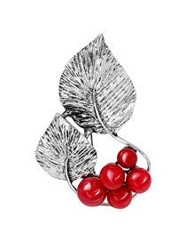 Fashion Silver Alloy Leaf Red Fruit Brooch
