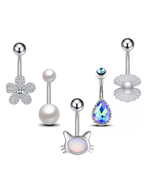 Fashion 5-piece Set (5 Pieces) Titanium Steel Diamond Flower Shell Cat Geometric Piercing Navel Nail Set