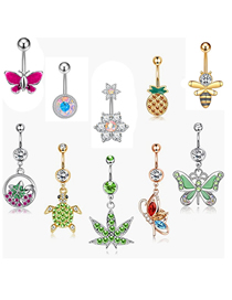 Fashion 10-piece Set (2 Sets) Titanium Steel Bright Color Butterfly Maple Leaf Pineapple Piercing Navel Nail Navel Ring Set