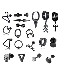 Fashion Black 19-piece Set (2 Sets) Stainless Steel Geometric Dumbbell Piercing Stud Earrings Set