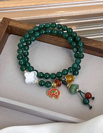 Fashion Green Green Agate Beaded Elephant Lucky Lotus Bracelet