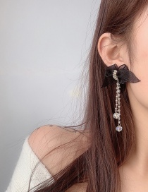 Fashion Black Bow Tassel Long Earrings