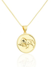 Fashion Gilded Cow Round Glossy Gold-plated Zodiac Pendant Necklace