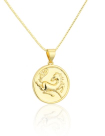 Fashion Gilded Horse Round Glossy Gold-plated Zodiac Pendant Necklace