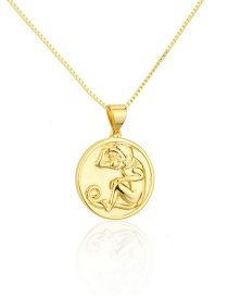 Fashion Gilded Monkey Round Glossy Gold-plated Zodiac Pendant Necklace