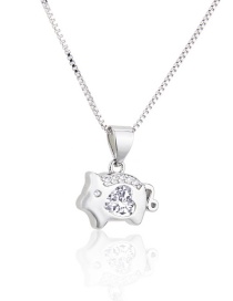 Fashion Platinum Pig Gold-plated Copper Pendant Necklace With Zircon And Zodiac Signs