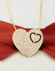 Fashion Gold-plated White Zirconium Full Rhinestone Hollow Heart Pendant Necklace
