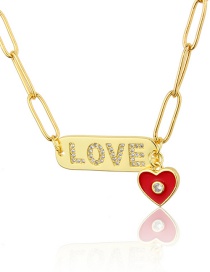 Fashion Love Gold Glossy Letter Tag Drop Oil Love Diamond Necklace