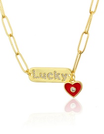 Fashion Lucky Gold Glossy Letter Tag Drop Oil Love Diamond Necklace