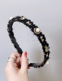 Fashion Black Woolen Hand-woven Rhinestone Fine-rim Pearl Headband