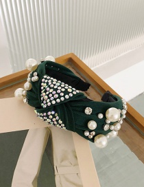 Fashion Green Knotted Wide-brimmed Pearl-studded Broad-brim Hair Band