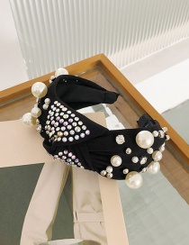 Fashion Black Knotted Wide-brimmed Pearl-studded Broad-brim Hair Band