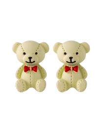 Fashion White Bow Tie Bear Three-dimensional Earrings