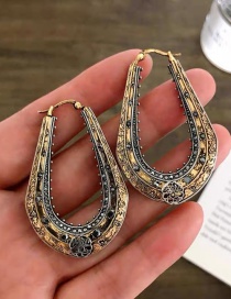 Fashion Golden Carved U-shaped Diamond Geometric Alloy Earrings