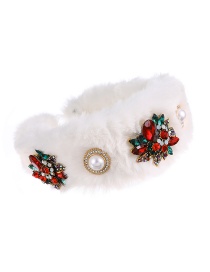 Fashion White Plush Alloy Diamond-studded Flower Pearl Headband