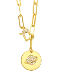 Fashion Planet Pendant Love Heart Diamond-set Copper Gilded Round Necklace