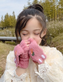 Fashion Korean Powder Gloves [5-12 Years Old] Plush Thickened Clamshell Fruit Embroidery Children Gloves
