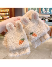Fashion Khaki Gloves [5-12 Years Old] Plush Thickened Clamshell Fruit Embroidery Children Gloves