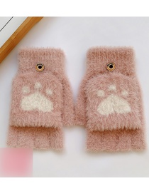 Fashion Pink Cat Claw [5-12 Years Old] Plush Thickened Clamshell Fruit Embroidery Children Gloves