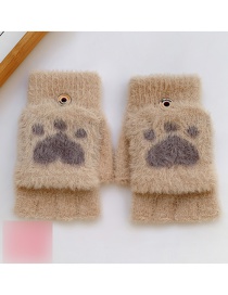 Fashion Off-white Cat Claw [5-12 Years Old] Plush Thickened Clamshell Fruit Embroidery Children Gloves