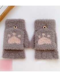 Fashion Light Purple Cats Claw [5-12 Years Old] Plush Thickened Clamshell Fruit Embroidery Children Gloves