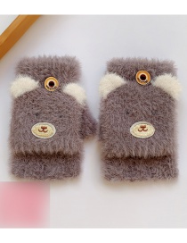 Fashion Gray Little White Bear [3-8 Years Old] Plush Thickened Clamshell Fruit Embroidery Children Gloves