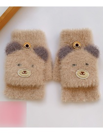 Fashion Chocolate Light Brown [3-8 Years Old] Plush Thickened Clamshell Fruit Embroidery Children Gloves