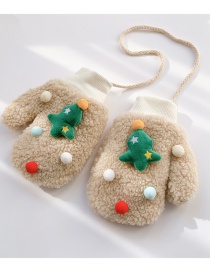 Fashion Light Yellow Christmas Tree [5-12 Years Old] Plush Thickened Clamshell Fruit Embroidery Children Gloves