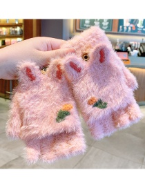 Fashion Pink Gloves [5-12 Years Old] Plush Thickened Clamshell Fruit Embroidery Children Gloves