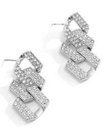 Fashion White K Chain Diamond-studded Cuban Buckle Hollow Earrings