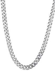 Fashion Steel Color 7mm60cm Stainless Steel Milled Six-sided Cuban Chain Thick Chain Necklace