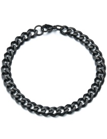 Fashion Black 7mm22cm Polished Six-sided Titanium Steel Cuban Chain Thick Chain Bracelet