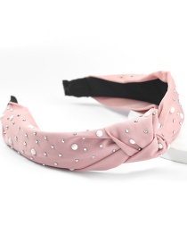 Fashion Pink Pure Color Fabric Alloy Small Round Nails Wide Side Knotted Headband