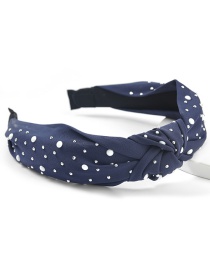 Fashion Navy Pure Color Fabric Alloy Small Round Nails Wide Side Knotted Headband