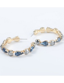 Fashion Blue Gray Alloy Diamond Drop-shaped Glass Diamond C-shaped Earrings