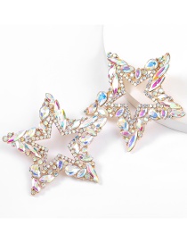 Fashion Ab Color Diamond Five-pointed Star Alloy Hollow Earrings