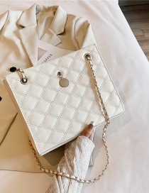 Fashion Creamy-white Embroidery Line Rhombus Chain Shoulder Messenger Bag