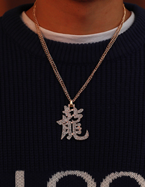 Fashion Kc Gold Chinese Character Full Diamond Mens Long Necklace