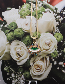 Fashion Green Demon Eye Micro-inlaid Zircon Oil Dripping Eye Copper Gold-plated Pendant Necklace