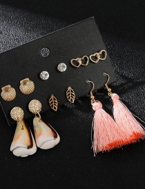 Fashion Pink Cotton Tassel Alloy Pearl And Diamond Geometric Stud Earrings Set