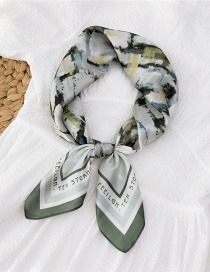 Fashion Style Painting Green Imitation Silk Printing Contrast Small Square Scarf