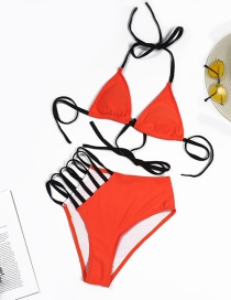 Fashion Scarlet Solid Color Open Back Halterneck Lace Split Swimsuit