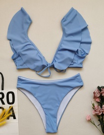 Fashion Gray Blue Flash Print Tether Split Swimsuit