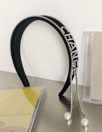 Fashion Black Rhinestone Tassel Pearl Letter Headband