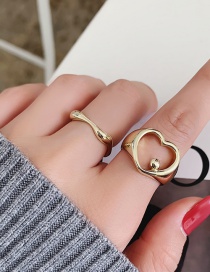 Fashion Gold Color Metal Hollow Heart Copper Gold-plated Ring Set