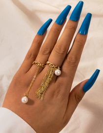 Fashion Gold Color 2 Piece Set Of Tassel Pearl Hollow Chain Ring