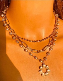 Fashion Gold Color Alloy Round Bead Chain Pearl Multilayer Necklace