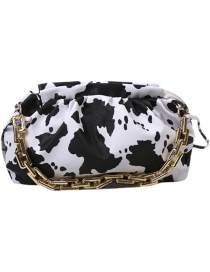 Fashion Black And White Cow Pattern Chain Pleated Leopard Print Diagonal Shoulder Bag